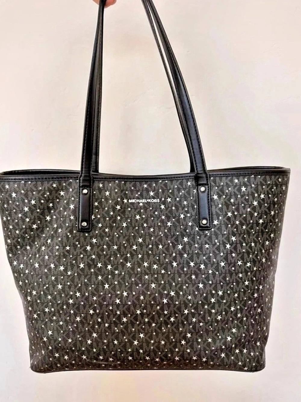 Michael Kors Jet Set Large Printed Signature Logo Tote Bag Black & White